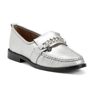DONALD PLINER Leather Lissi Metallic Loafers Silver